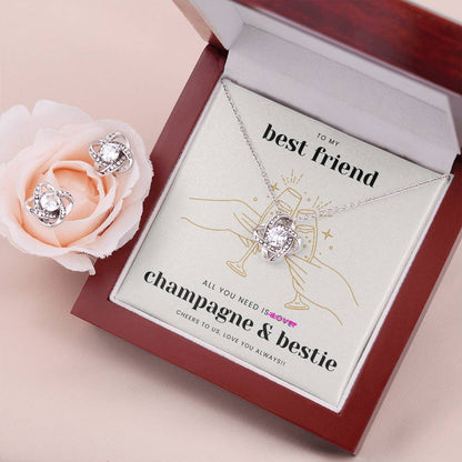 Bestie Love Knot Necklace & Earring Set: All You Need is Champagne & Bestie