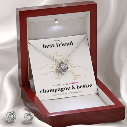 Bestie Love Knot Necklace & Earring Set: All You Need is Champagne & Bestie