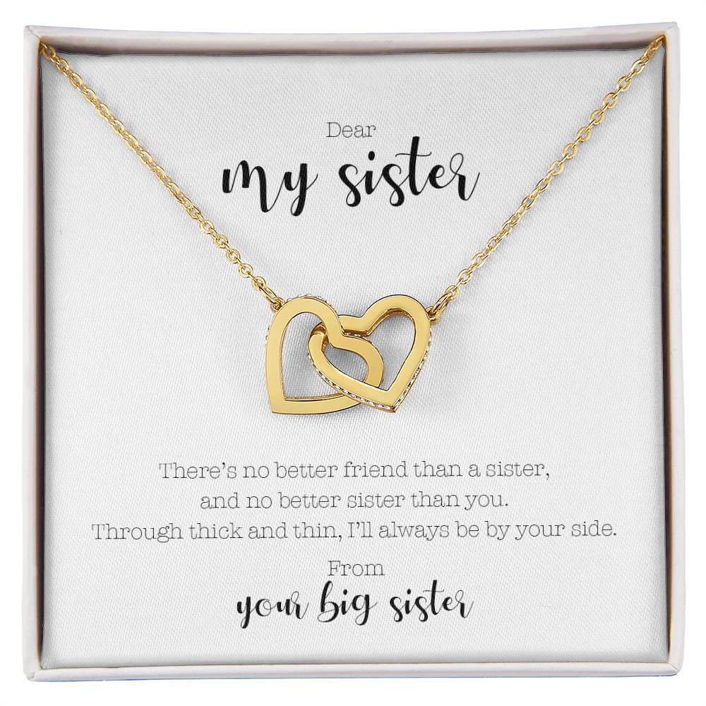 Interlocking Hearts Necklace - 'No Better Friend Than a Sister, No Better Sister Than You'