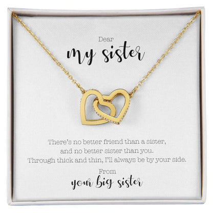 Interlocking Hearts Necklace - 'No Better Friend Than a Sister, No Better Sister Than You'