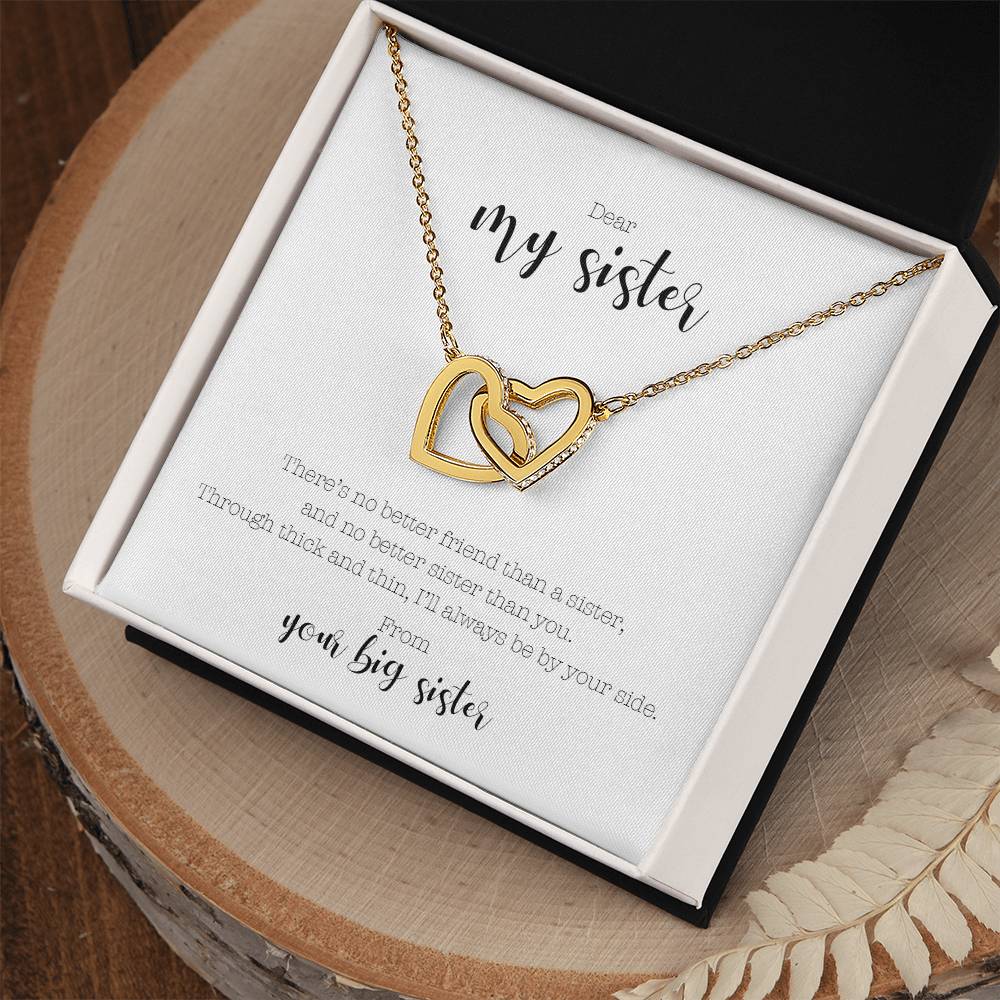 Interlocking Hearts Necklace - 'No Better Friend Than a Sister, No Better Sister Than You'