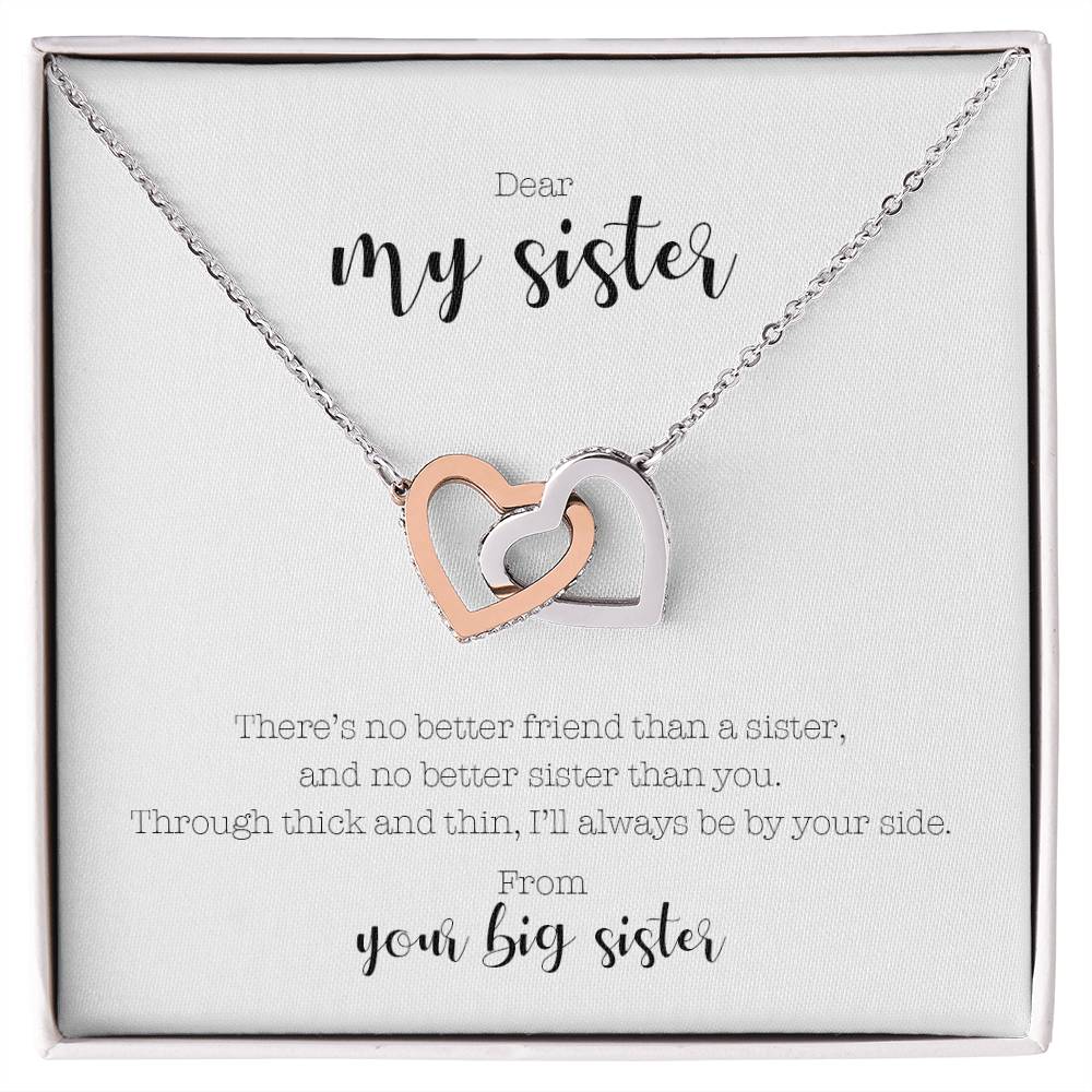 Interlocking Hearts Necklace - 'No Better Friend Than a Sister, No Better Sister Than You'