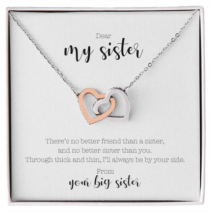 Interlocking Hearts Necklace - 'No Better Friend Than a Sister, No Better Sister Than You'