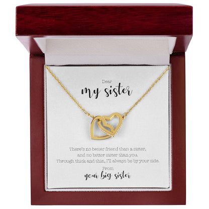 Interlocking Hearts Necklace - 'No Better Friend Than a Sister, No Better Sister Than You'