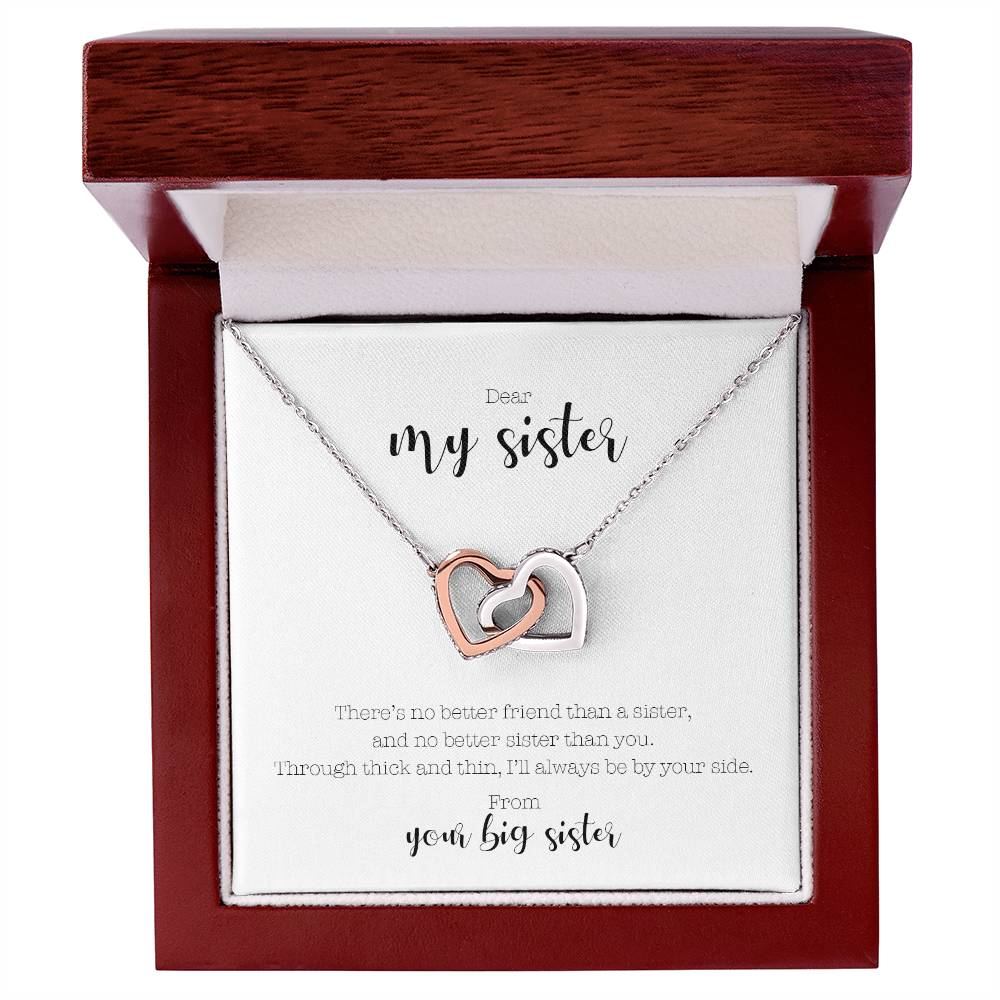 Interlocking Hearts Necklace - 'No Better Friend Than a Sister, No Better Sister Than You'