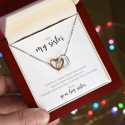 Interlocking Hearts Necklace - 'No Better Friend Than a Sister, No Better Sister Than You'